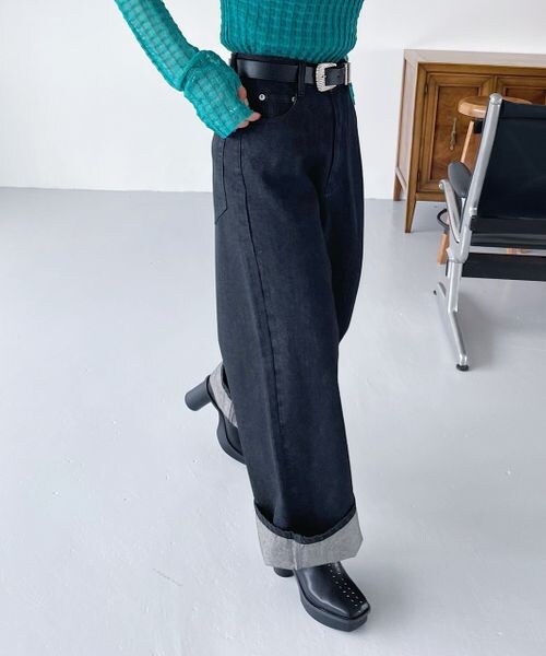 PAGEBOY（ページボーイ）の「ダッドワイドジーンズ（パンツ・レディース・ブラック09/ケミカルウォッシュ85/インディゴ87・25inch/26inch/27inch）」の4枚目の写真