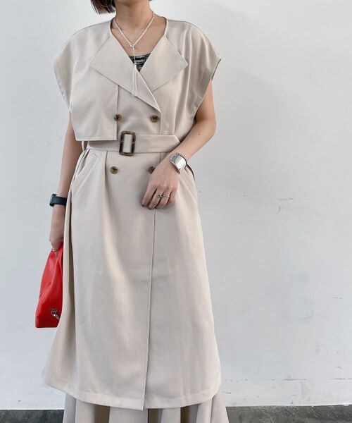 PAGEBOY（ページボーイ）の「トレンチロングジレ（ジャケット/アウター・レディース・ベージュ55/ネイビー88・F）」の5枚目の写真