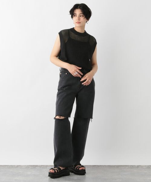 RAGEBLUE(レイジブルー)の「透かし編みノースリーブニット(トップス・レディース・ブラック09/ベージュ52/ブルー85・FREE)」の6枚目の写真