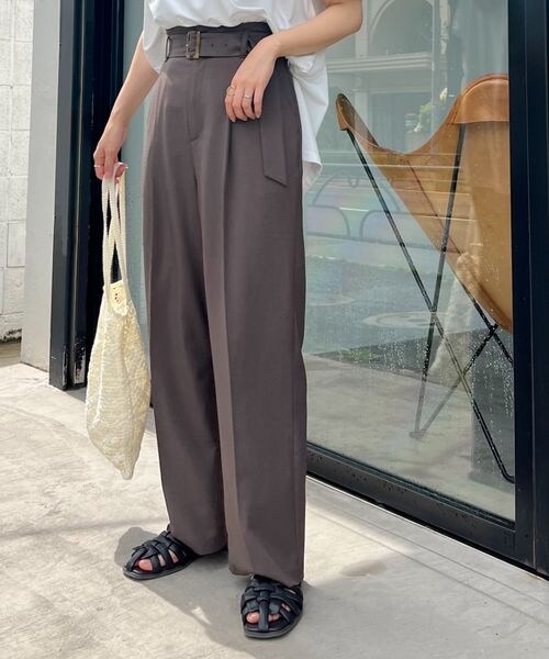 mysty woman（ミスティウーマン）の「ベルト付きワイドパンツ（パンツ・レディース・アイボリー08/ダークオレンジ48/ダークブラウン58・F）」の3枚目の写真