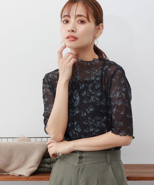 mysty woman(ミスティウーマン)の「無地/柄シアープルオーバー(トップス・レディース・アイボリー08/ブラック09/チャコール柄18/ライトグリーン72/カーキ柄78・F)」の17枚目の写真