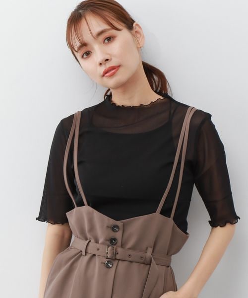 mysty woman(ミスティウーマン)の「無地/柄シアープルオーバー(トップス・レディース・アイボリー08/ブラック09/チャコール柄18/ライトグリーン72/カーキ柄78・F)」の2枚目の写真