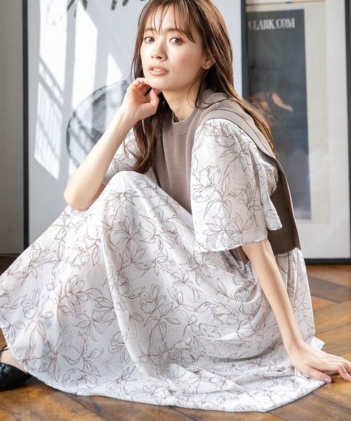 mysty woman（ミスティウーマン）の「ベストセットツイン柄ワンピース（ワンピース/ドレス・レディース・ブラック09/ベージュ52/パープル91・F）」の2枚目の写真