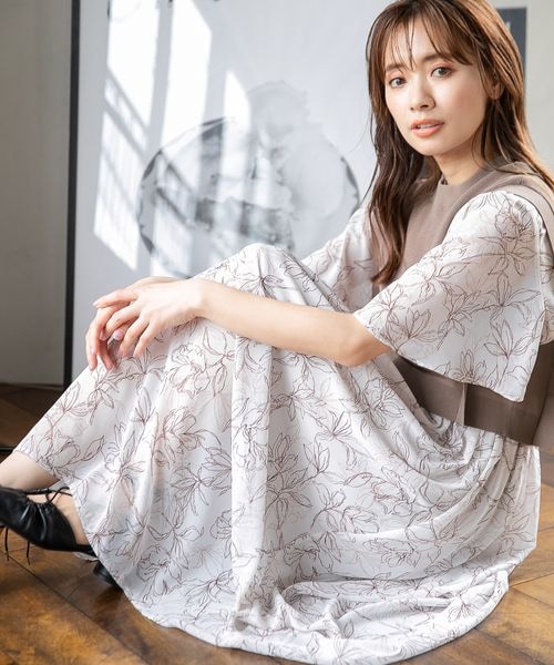 mysty woman（ミスティウーマン）の「ベストセットツイン柄ワンピース（ワンピース/ドレス・レディース・ブラック09/ベージュ52/パープル91・F）」の6枚目の写真