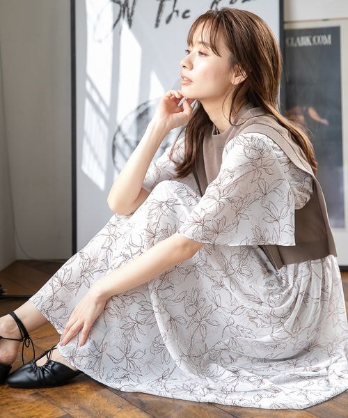 mysty woman（ミスティウーマン）の「ベストセットツイン柄ワンピース（ワンピース/ドレス・レディース・ブラック09/ベージュ52/パープル91・F）」の5枚目の写真