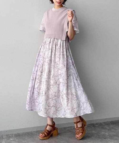 mysty woman（ミスティウーマン）の「ベストセットツイン柄ワンピース（ワンピース/ドレス・レディース・ブラック09/ベージュ52/パープル91・F）」の3枚目の写真