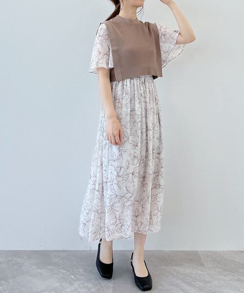 mysty woman（ミスティウーマン）の「ベストセットツイン柄ワンピース（ワンピース/ドレス・レディース・ブラック09/ベージュ52/パープル91・F）」の8枚目の写真