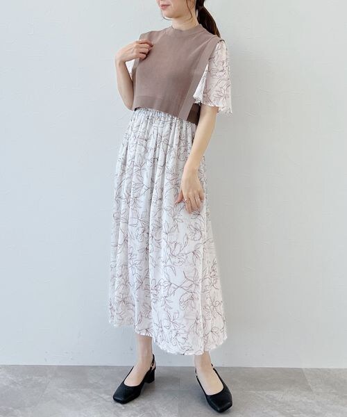 mysty woman（ミスティウーマン）の「ベストセットツイン柄ワンピース（ワンピース/ドレス・レディース・ブラック09/ベージュ52/パープル91・F）」の7枚目の写真