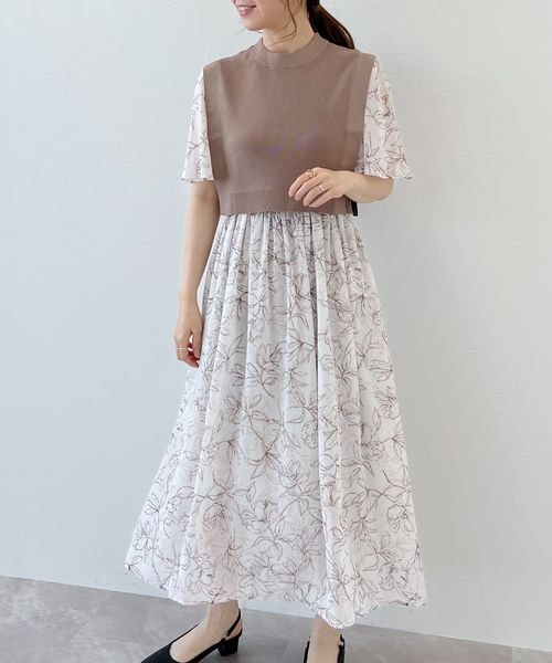 mysty woman（ミスティウーマン）の「ベストセットツイン柄ワンピース（ワンピース/ドレス・レディース・ブラック09/ベージュ52/パープル91・F）」の10枚目の写真