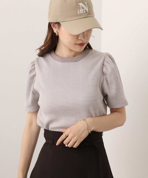 one after another NICE CLAUP(ワンアフターアナザーナイスクラップ)の「ボーダーテレコトップス(Tシャツ/カットソー・レディース・ベージュ系その他/パープル系その他/ブラウン系その他/ブラック系その他・0)」の1枚目の写真