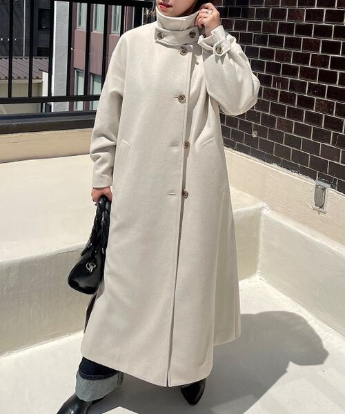 PAGEBOY（ページボーイ）の「スタンドネックウールチェスターコート（ジャケット/アウター・レディース・オフホワイト05/ブラック09/チェック柄10・S/M）」の4枚目の写真