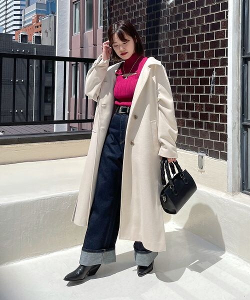 PAGEBOY（ページボーイ）の「スタンドネックウールチェスターコート（ジャケット/アウター・レディース・オフホワイト05/ブラック09/チェック柄10・S/M）」の7枚目の写真