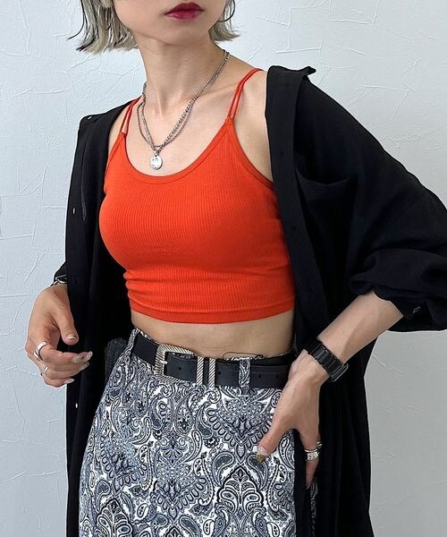 PAGEBOY（ページボーイ）の「ショートカップ付きキャミ（トップス・レディース・ボーダー01/オフホワイト05/ブラック09/オレンジ45・F）」の4枚目の写真