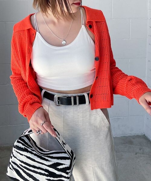 PAGEBOY（ページボーイ）の「ショートカップ付きキャミ（トップス・レディース・ボーダー01/オフホワイト05/ブラック09/オレンジ45・F）」の2枚目の写真