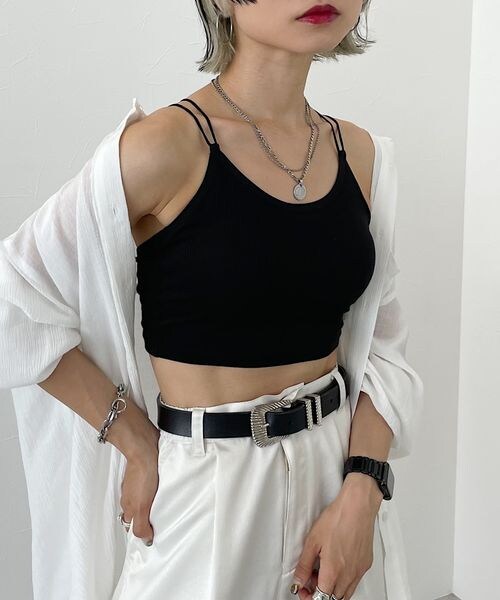 PAGEBOY（ページボーイ）の「ショートカップ付きキャミ（トップス・レディース・ボーダー01/オフホワイト05/ブラック09/オレンジ45・F）」の3枚目の写真