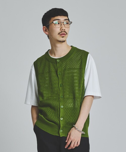 ALLEGE(アレッジ)の「STUDIOUS別注 VEST(ニット/セーター・メンズ・BLK/GRN・3/4)」の2枚目の写真