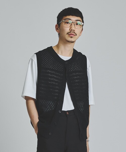 ALLEGE(アレッジ)の「STUDIOUS別注 VEST(ニット/セーター・メンズ・BLK/GRN・3/4)」の1枚目の写真
