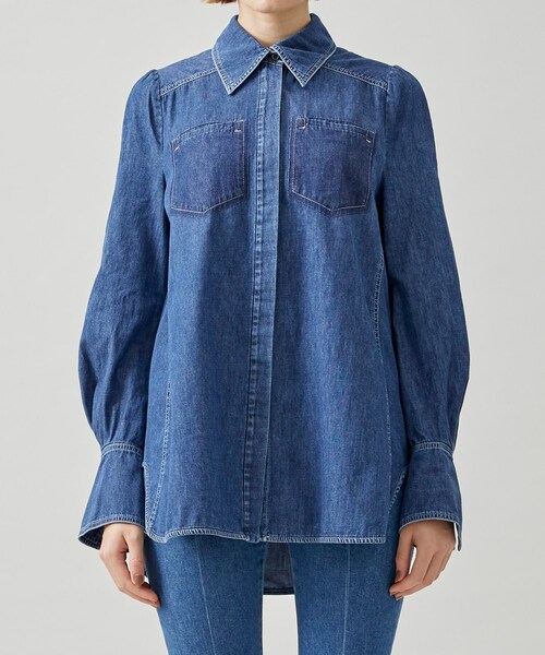 mame（マメ）の「フレアスリーブデニムシャツ（シャツ/ブラウス・レディース・BLK/BLU・1/2）」の2枚目の写真