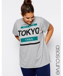 asos | ASOS Curve ASOS CURVE T-Shirt With Tokyo Print - Gray marl(Tシャツ/カットソー)