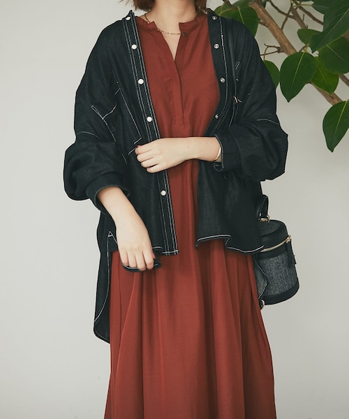 un dix cors（アンディコール）の「《予約》【個性光る】デニムビックシャツ（シャツ/ブラウス・レディース・ブルー/ブラック・F）」の2枚目の写真