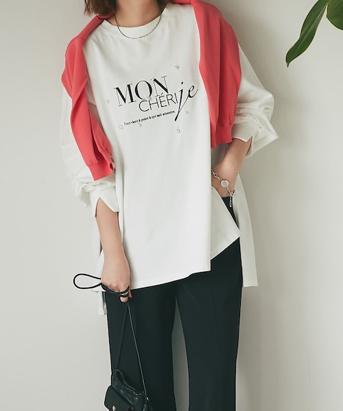 un dix cors(アンディコール)の「《予約》【ワンポイント】パール×ロゴプルオーバー(Tシャツ/カットソー・レディース・オフホワイト/パープル/チャコールグレー・F)」の1枚目の写真