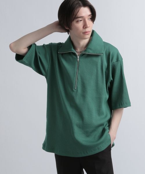 HARE(ハレ)の「ハーフジップカットソー(トップス・メンズ・ブラック09/グリーン76・S/M)」の2枚目の写真