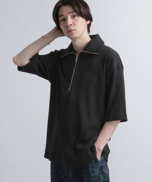 HARE(ハレ)の「ハーフジップカットソー(トップス・メンズ・ブラック09/グリーン76・S/M)」の1枚目の写真