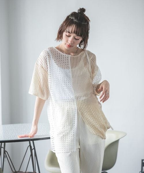 JEANASIS - ［新品・タグ付き］JEANASIS パターンキリカエメッシュプルオーバー JEANASIS（ジーナシス）の「2WAYパターンキリカエメッシュTEE