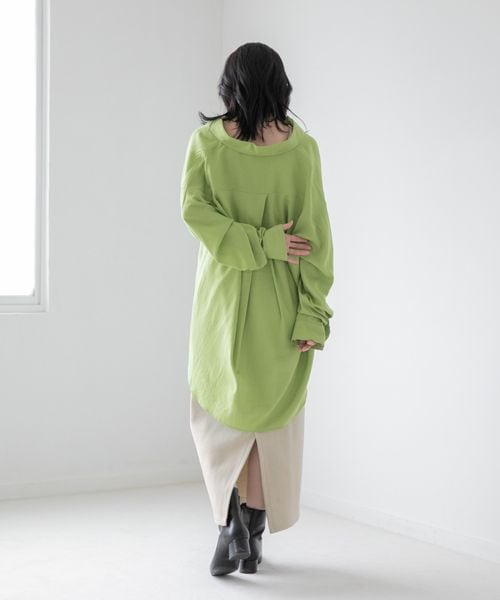 LOWRYS FARM（ローリーズファーム）の「エコレーヨンリネンロングシャツ（トップス・レディース・ブラック09/ピンク25/ベージュ51/グリーン72/グリーン75/パープル95・F）」の20枚目の写真