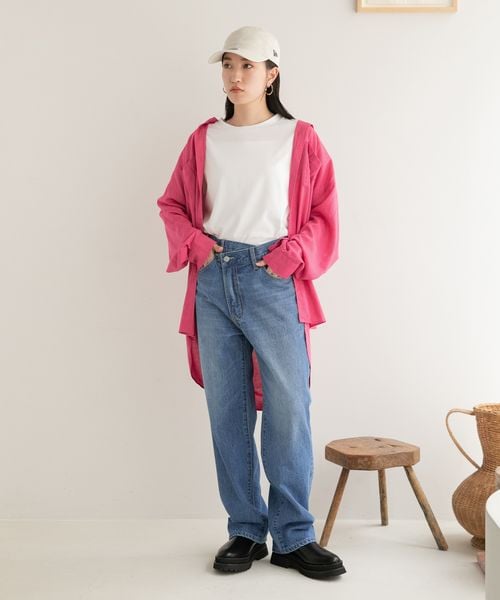 LOWRYS FARM（ローリーズファーム）の「エコレーヨンリネンロングシャツ（トップス・レディース・ブラック09/ピンク25/ベージュ51/グリーン72/グリーン75/パープル95・F）」の11枚目の写真