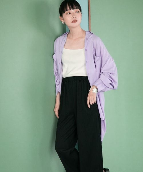 LOWRYS FARM（ローリーズファーム）の「エコレーヨンリネンロングシャツ（トップス・レディース・ブラック09/ピンク25/ベージュ51/グリーン72/グリーン75/パープル95・F）」の22枚目の写真