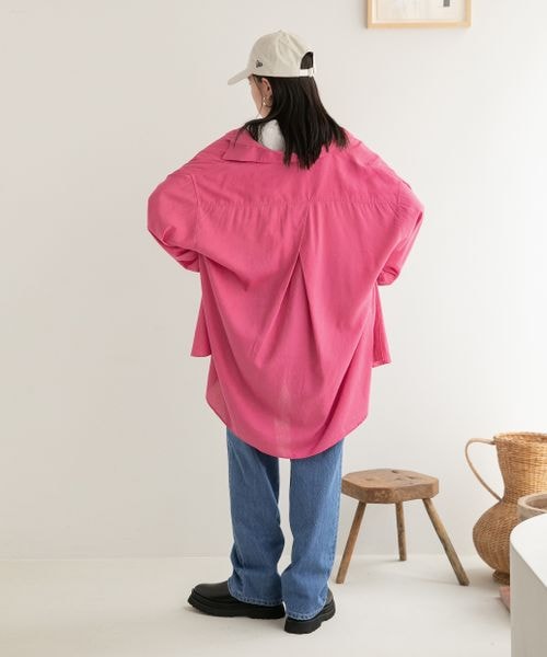 LOWRYS FARM（ローリーズファーム）の「エコレーヨンリネンロングシャツ（トップス・レディース・ブラック09/ピンク25/ベージュ51/グリーン72/グリーン75/パープル95・F）」の12枚目の写真