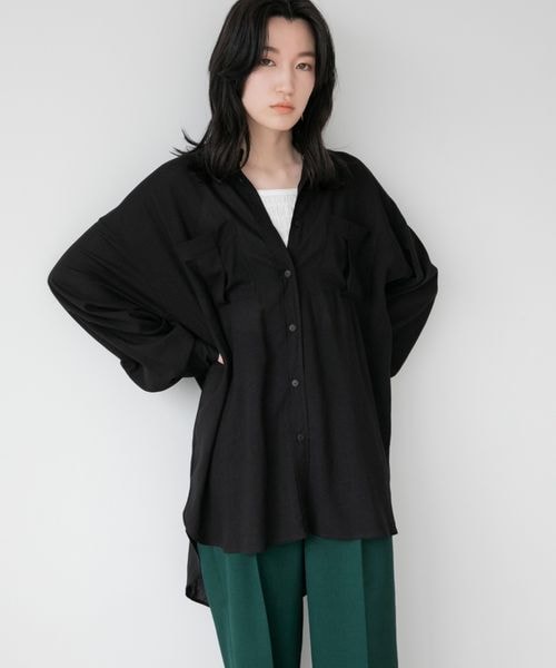 LOWRYS FARM（ローリーズファーム）の「エコレーヨンリネンロングシャツ（トップス・レディース・ブラック09/ピンク25/ベージュ51/グリーン72/グリーン75/パープル95・F）」の8枚目の写真