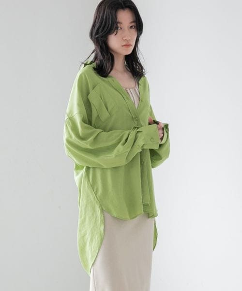 LOWRYS FARM（ローリーズファーム）の「エコレーヨンリネンロングシャツ（トップス・レディース・ブラック09/ピンク25/ベージュ51/グリーン72/グリーン75/パープル95・F）」の4枚目の写真