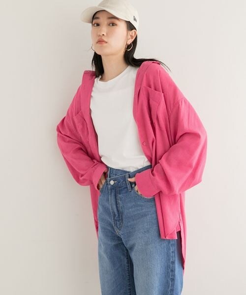 LOWRYS FARM（ローリーズファーム）の「エコレーヨンリネンロングシャツ（トップス・レディース・ブラック09/ピンク25/ベージュ51/グリーン72/グリーン75/パープル95・F）」の13枚目の写真