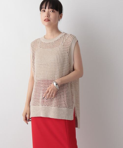 LOWRYS FARM（ローリーズファーム）の「メッシュニットノースリーブ（トップス・レディース・アイボリー08/ブラック09/グリーン72・F）」の5枚目の写真