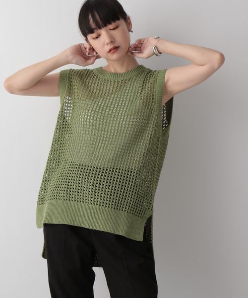 LOWRYS FARM（ローリーズファーム）の「メッシュニットノースリーブ（トップス・レディース・アイボリー08/ブラック09/グリーン72・F）」の10枚目の写真