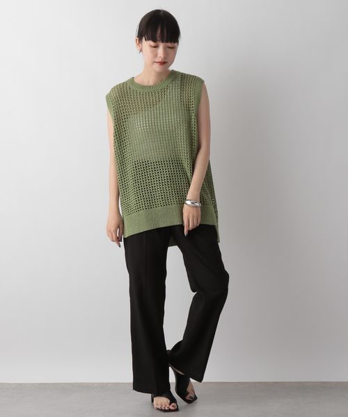 LOWRYS FARM（ローリーズファーム）の「メッシュニットノースリーブ（トップス・レディース・アイボリー08/ブラック09/グリーン72・F）」の8枚目の写真