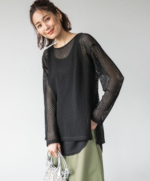 GLOBAL WORK（グローバルワーク）の「2SETカットメッシュプルオーバー（トップス・レディース・アイボリー08/ブラック09/ブラウン58・FREE）」の2枚目の写真