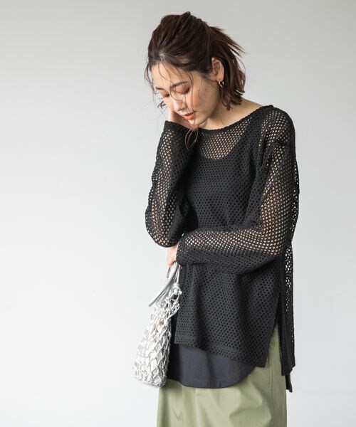 GLOBAL WORK（グローバルワーク）の「2SETカットメッシュプルオーバー（トップス・レディース・アイボリー08/ブラック09/ブラウン58・FREE）」の10枚目の写真