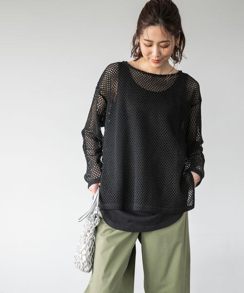 GLOBAL WORK（グローバルワーク）の「2SETカットメッシュプルオーバー（トップス・レディース・アイボリー08/ブラック09/ブラウン58・FREE）」の9枚目の写真