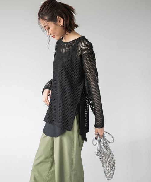 GLOBAL WORK（グローバルワーク）の「2SETカットメッシュプルオーバー（トップス・レディース・アイボリー08/ブラック09/ブラウン58・FREE）」の11枚目の写真