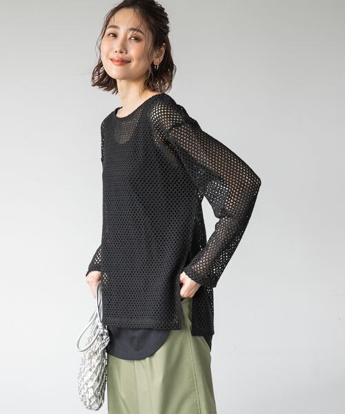 GLOBAL WORK（グローバルワーク）の「2SETカットメッシュプルオーバー（トップス・レディース・アイボリー08/ブラック09/ブラウン58・FREE）」の8枚目の写真