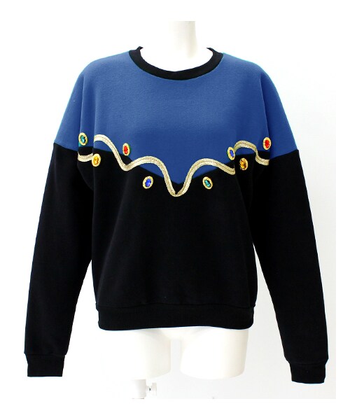 ANAP（アナップ）の「ビジュー×テープデザイン裏起毛スウェットプルオーバー（トップス・レディース・オフホワイト/グリーン/ブルー・one size）」の3枚目の写真