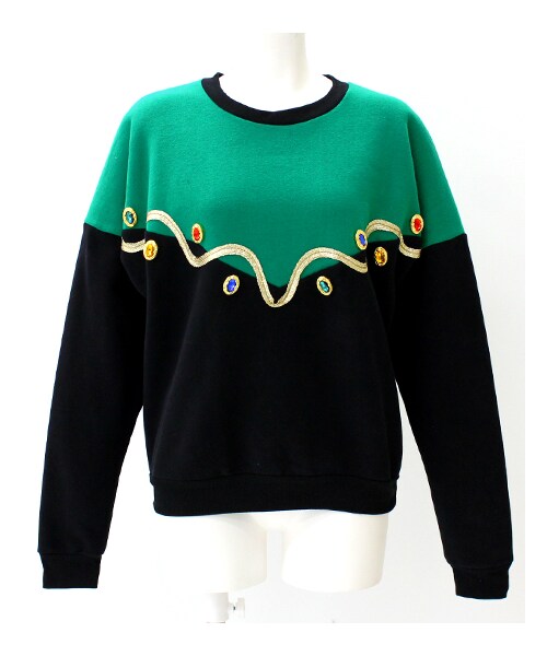 ANAP（アナップ）の「ビジュー×テープデザイン裏起毛スウェットプルオーバー（トップス・レディース・オフホワイト/グリーン/ブルー・one size）」の2枚目の写真