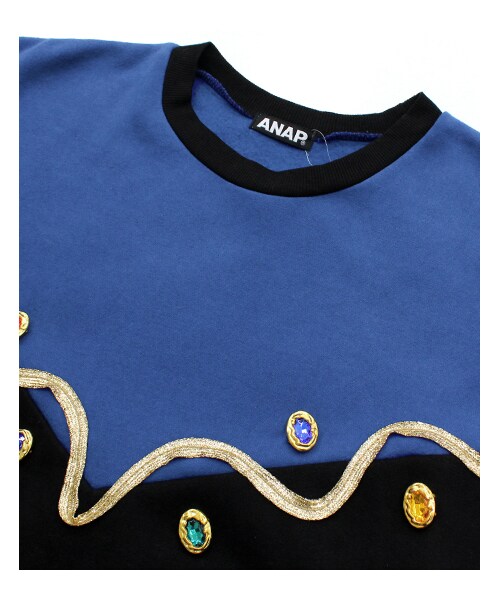 ANAP（アナップ）の「ビジュー×テープデザイン裏起毛スウェットプルオーバー（トップス・レディース・オフホワイト/グリーン/ブルー・one size）」の10枚目の写真