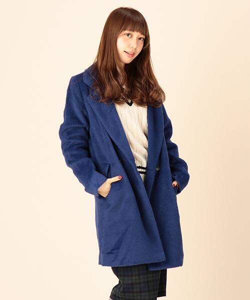 RAY CASSIN（レイカズン）の「シャギーチェスターコート（ジャケット/アウター・レディース・ブラック/ブルー/サックス/オフシロ・FREE）」の2枚目の写真