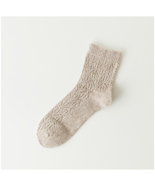 靴下屋（クツシタヤ）の「紡毛イルマックショートソックス（ソックス・靴下・レディース・オフホワイト/クロ/グレーモク/チャコールモク/キャメル/ベージュモク/ダークレッド/オレンジ/モスグリーン/ピーコックグリーン/コン/ピーコックブルー・22.0～24.0cm）」の5枚目の写真