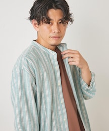CIAOPANIC TYPY（チャオパニックティピー）の「リネンレーヨンストライプバンドカラーシャツ（シャツ/ブラウス）」