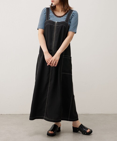 Lui's(ルイス)の「配色ステッチワークジャンスカ(ワンピース・レディース・グリーン/ブラック・F)」の1枚目の写真